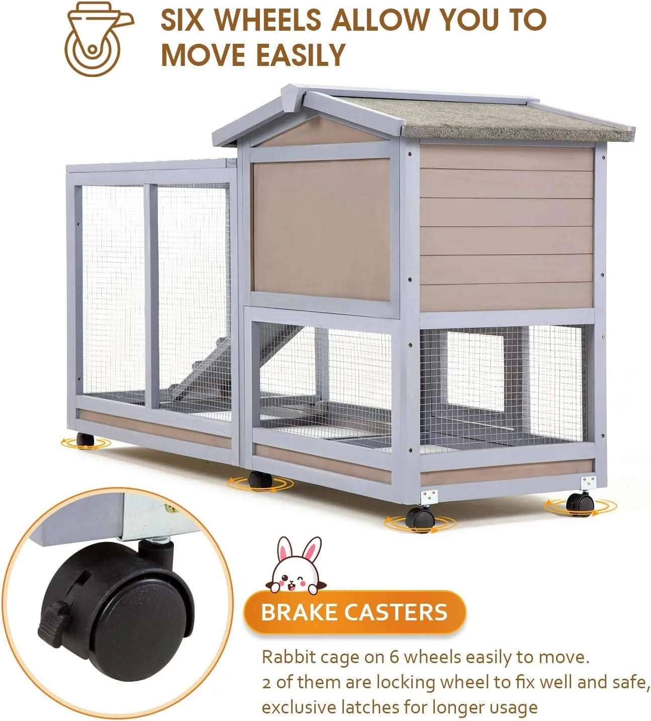 Wooden Rabbit Hutch With Two Levels And Waterproof Roof