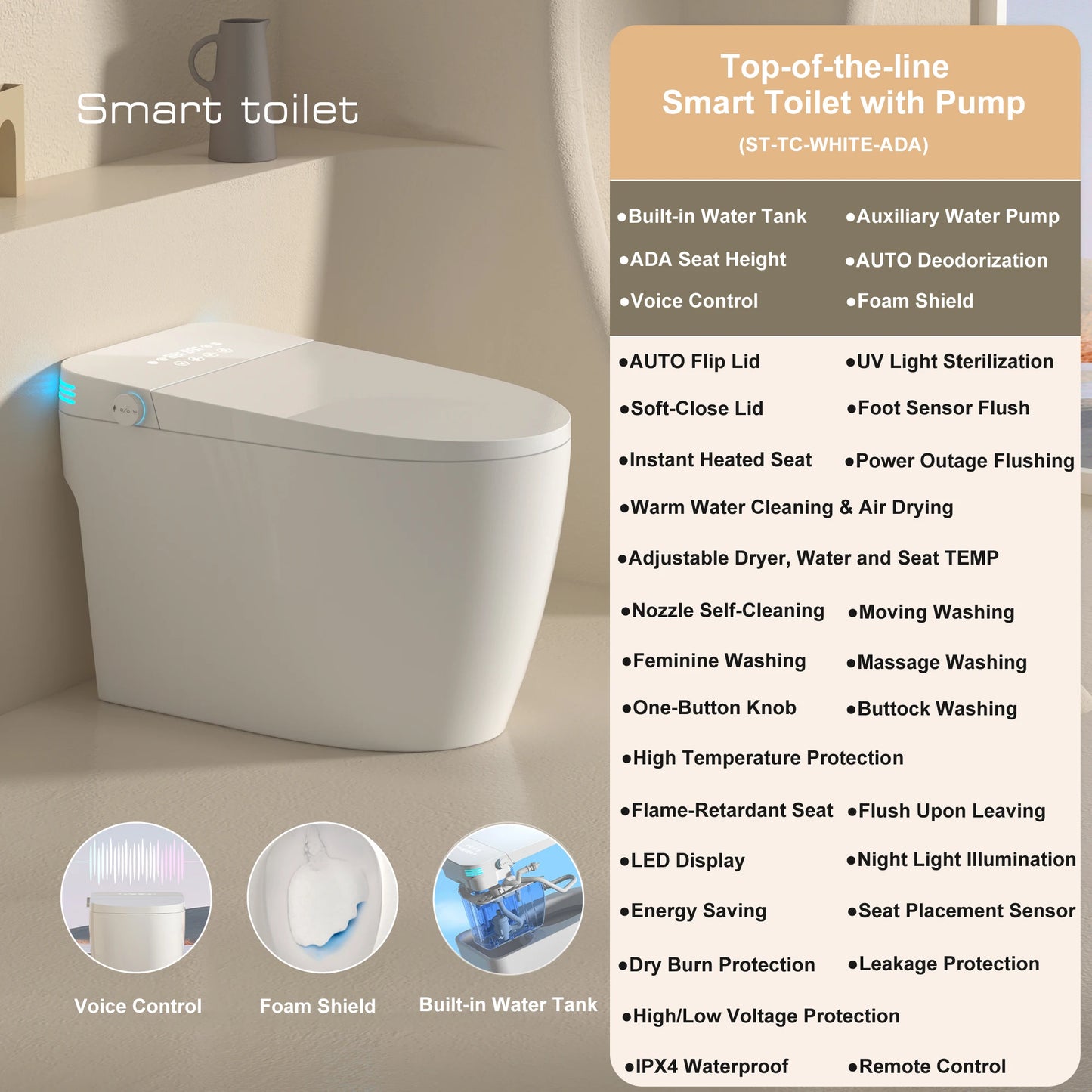 Smart Toilet With Built-in Bidet And Heated Seat Dual Flush