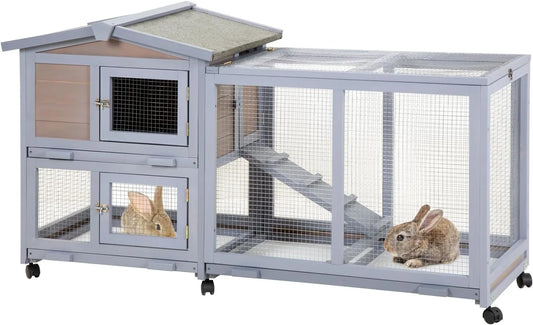 Wooden Rabbit Hutch With Two Levels And Waterproof Roof