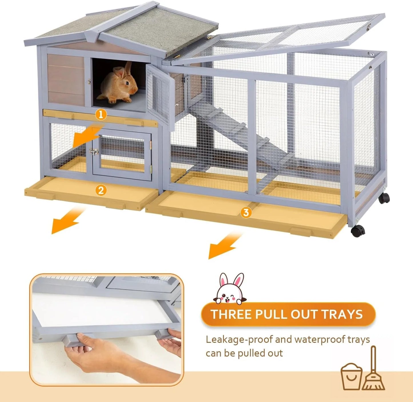 Wooden Rabbit Hutch With Two Levels And Waterproof Roof