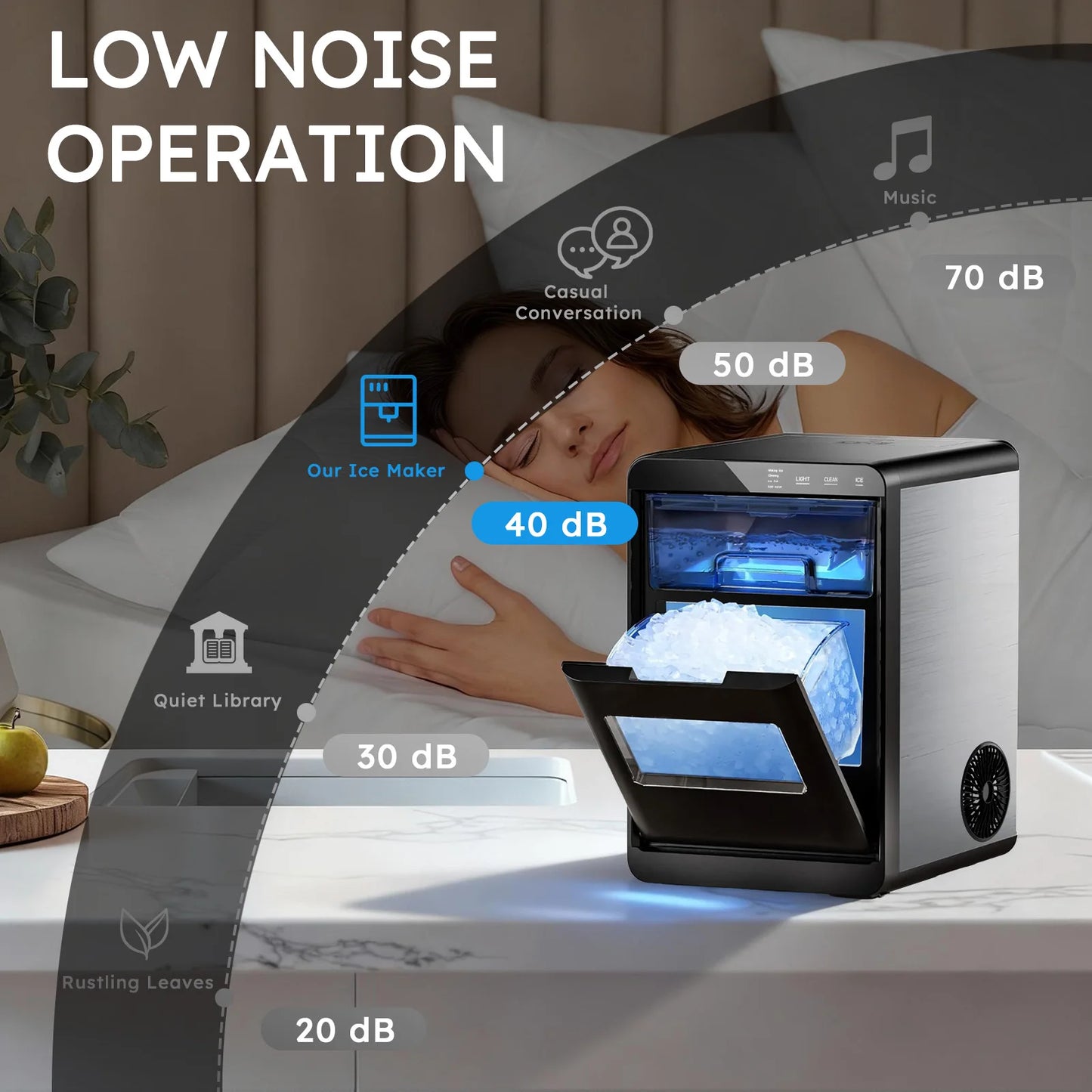 SHICUO Nugget Ice Maker 44 Lbs Per Day Self Cleaning