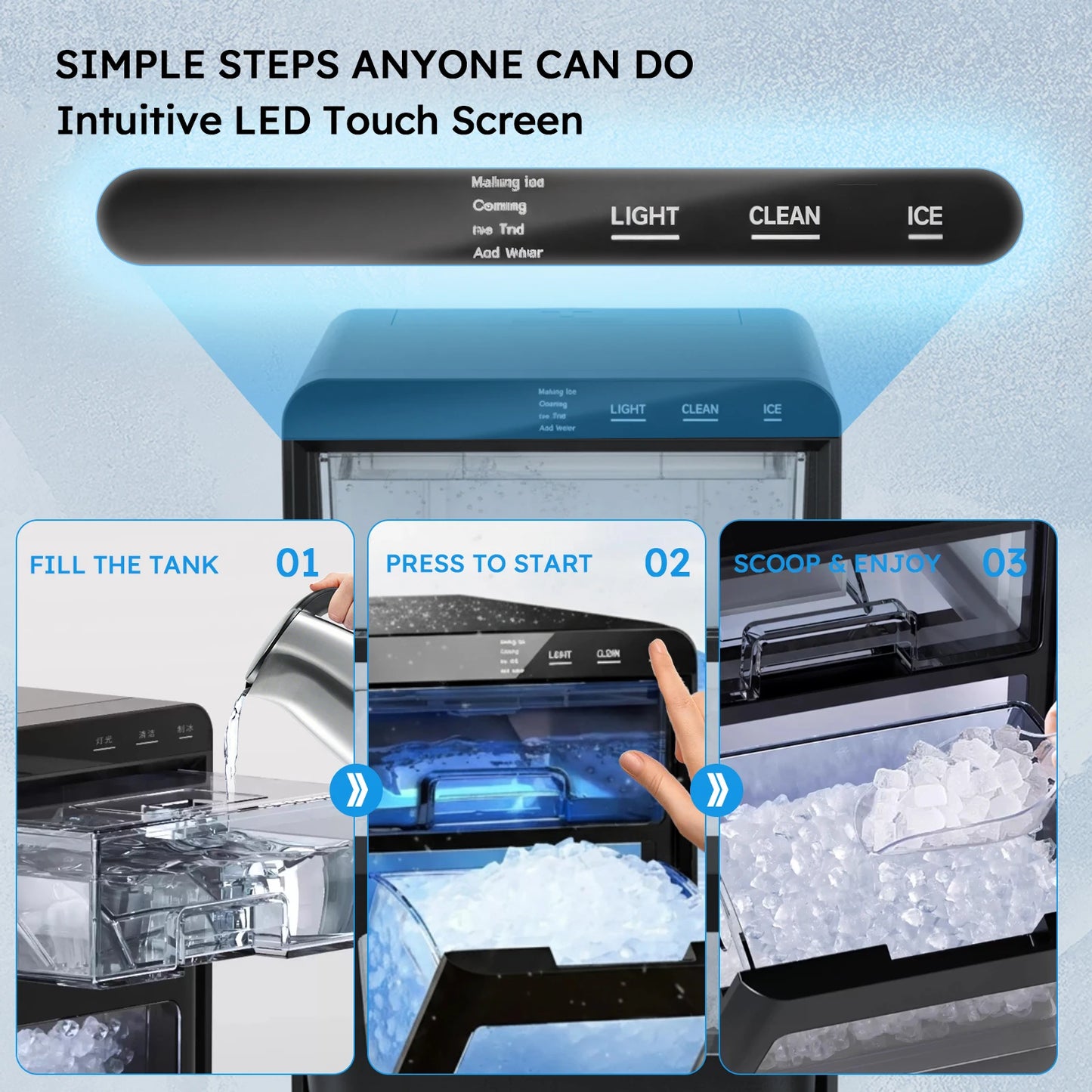 SHICUO Nugget Ice Maker 44 Lbs Per Day Self Cleaning