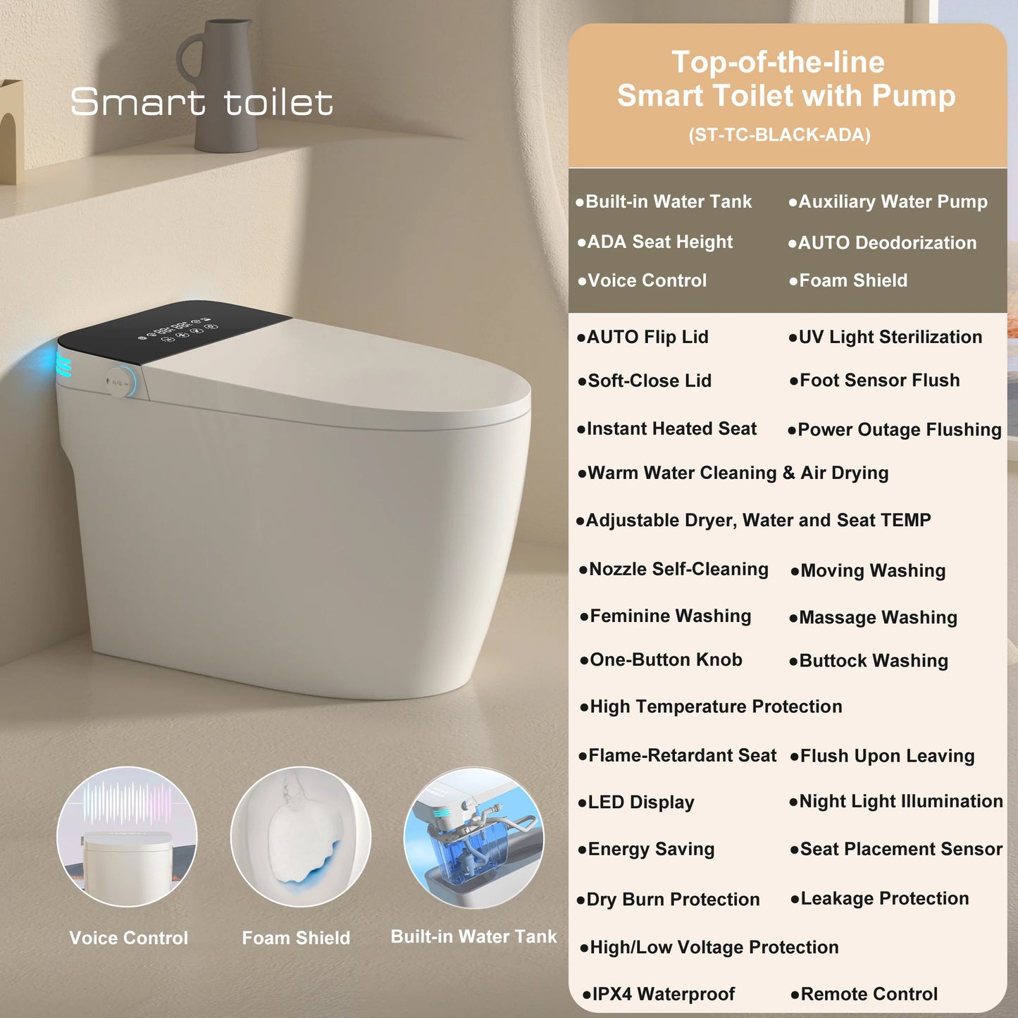 Smart Toilet With Built-in Bidet And Heated Seat Dual Flush