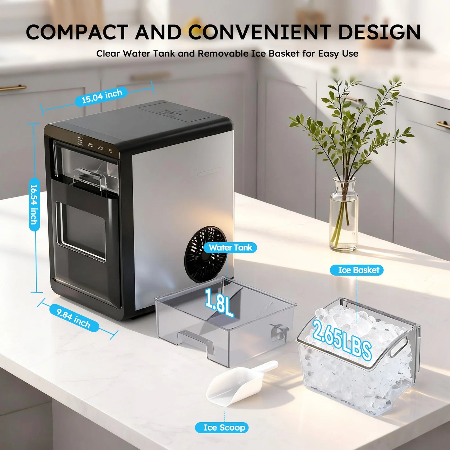 SHICUO Nugget Ice Maker 44 Lbs Per Day Self Cleaning
