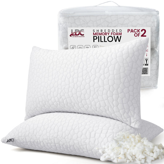 Lux Decor Shredded Memory Foam Pillows 2 Pack Adjustable Loft