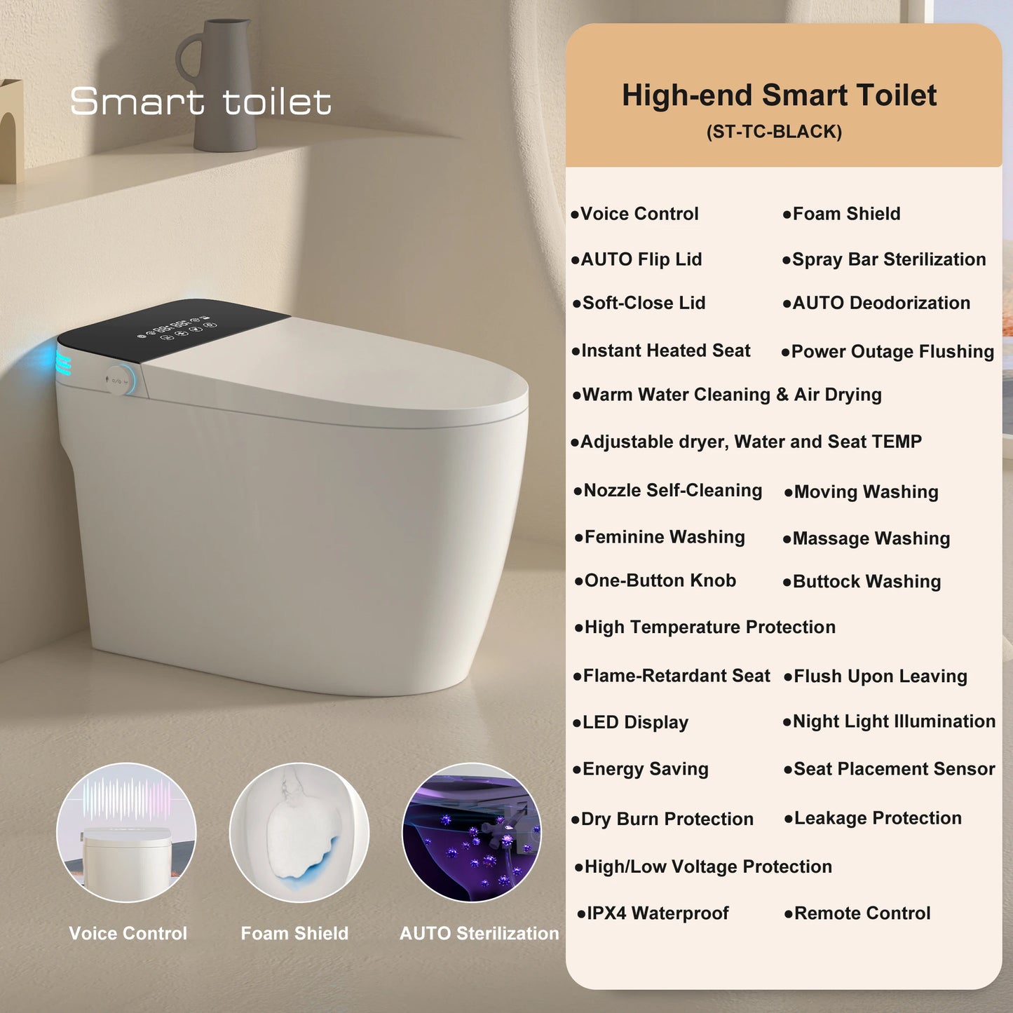Smart Toilet With Built-in Bidet And Heated Seat Dual Flush