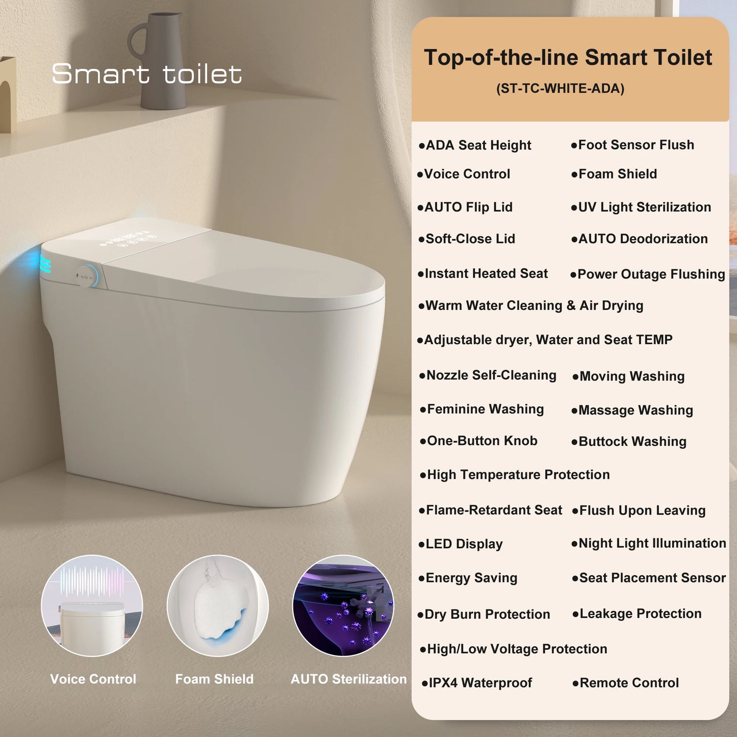 Smart Toilet With Built-in Bidet And Heated Seat Dual Flush