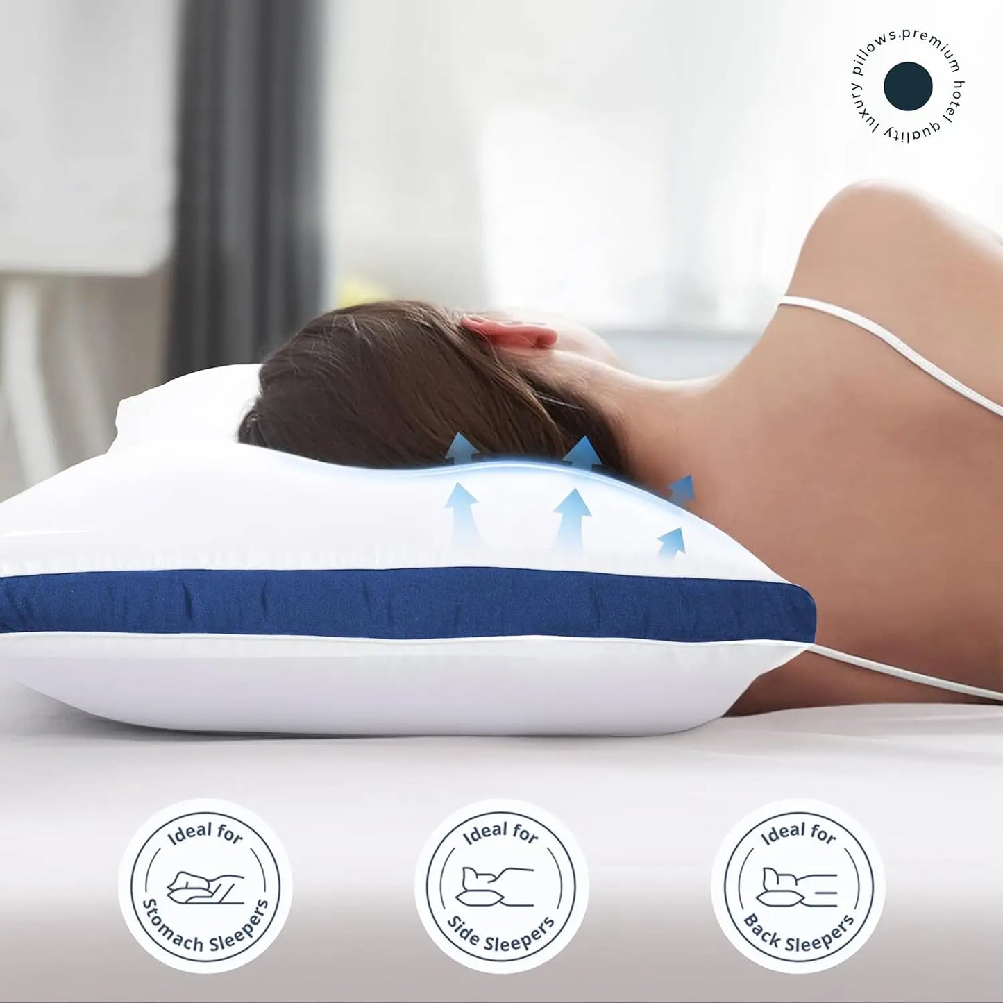 Gusseted Down Alternative Bed Pillows Set of 2 for Support