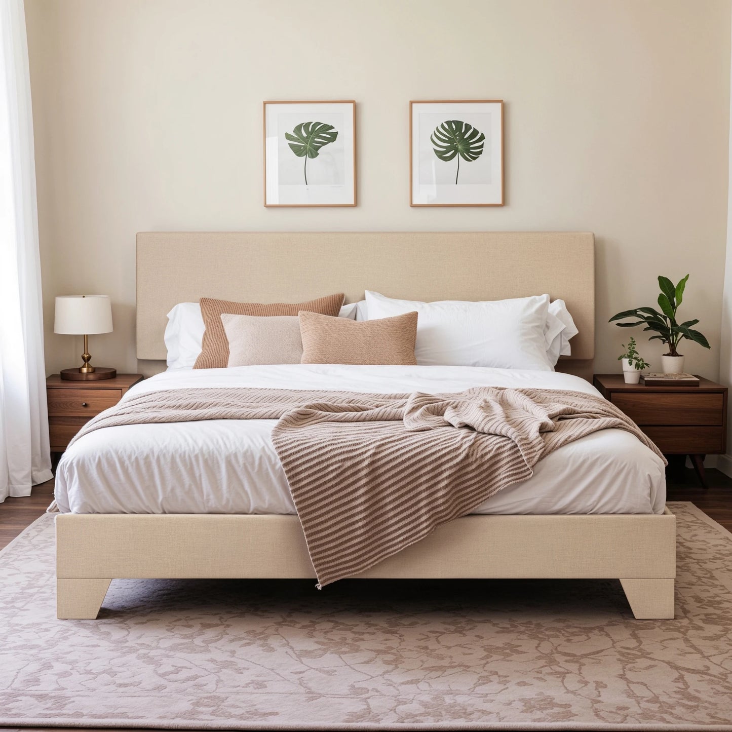 HOOMIC Upholstered Bed Frame With Adjustable Headboard And Noise Free