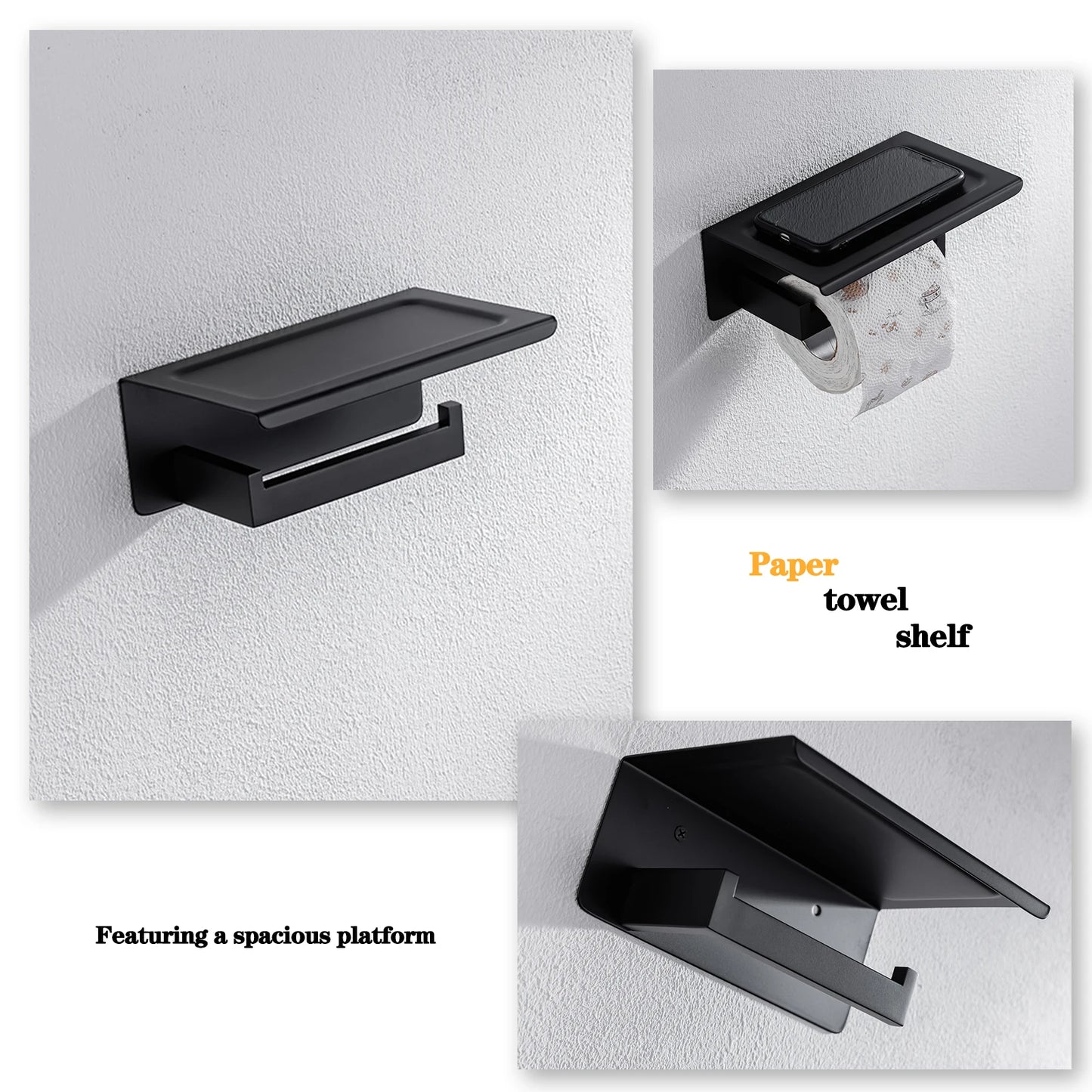 Bathroom Hardware Set Bathroom Accessories Black Robe Hook Towel Rail Bar Rack Bar Shelf Tissue Paper Holder Toothbrush Holder