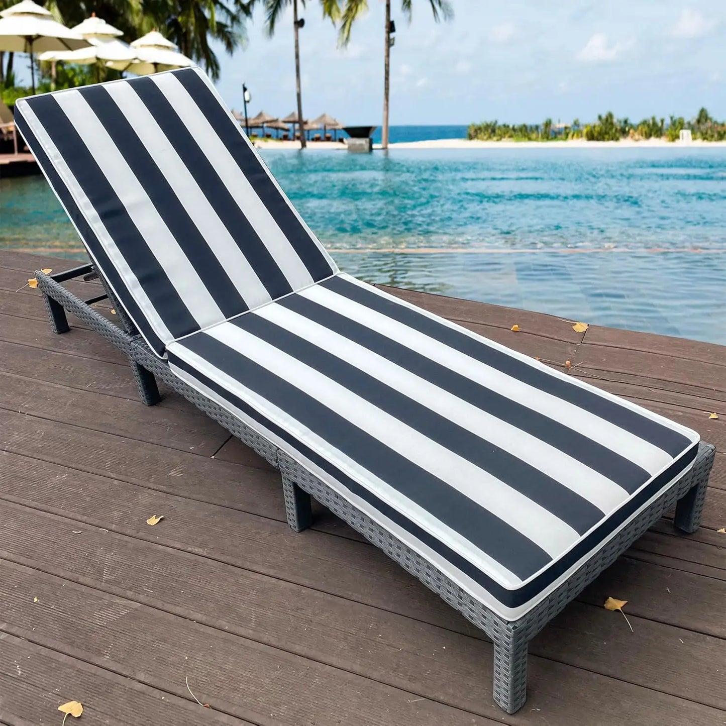 Outdoor Lounge Chair Cushion Set With Straps And Removable Covers