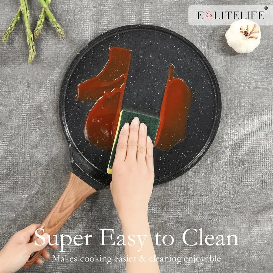 Crepe Pan With Spreader Nonstick Granite Coating Induction Compatible