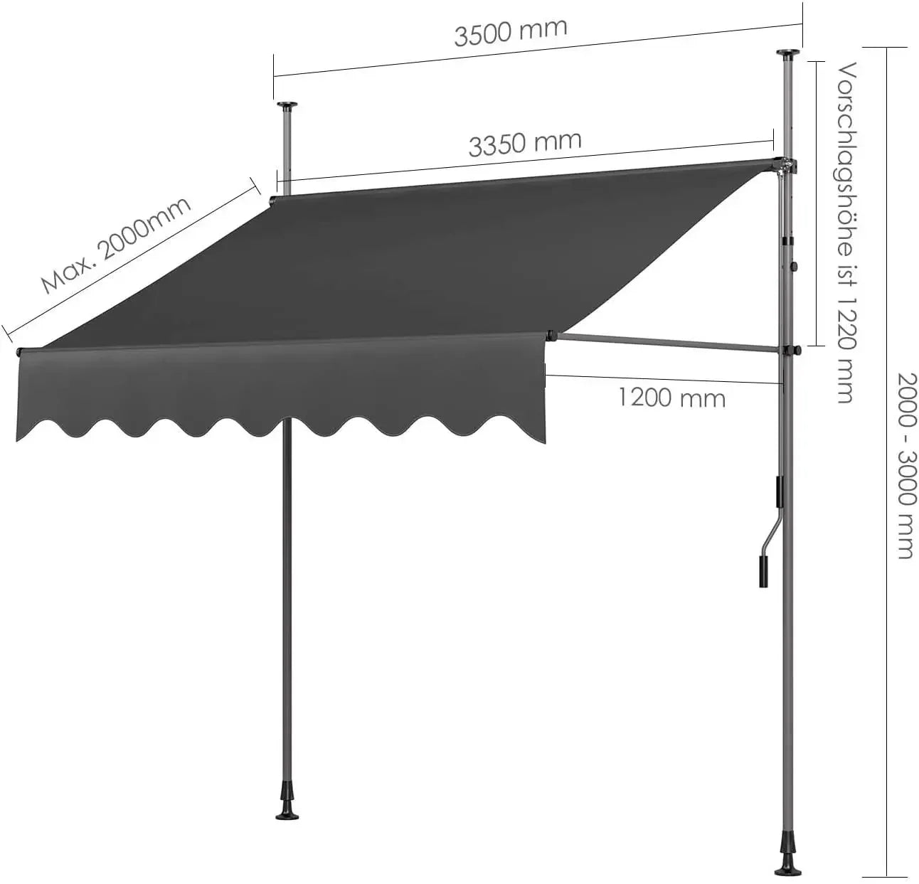 Homfa Retractable Balcony Awning UV50 Sun Shade With Hand Crank