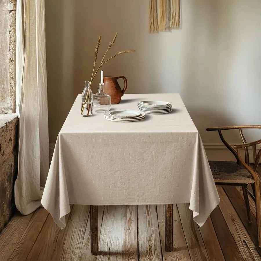 Natural Linen Cotton Blend Tablecloth Waterproof Stain-Resistant Farmhouse
