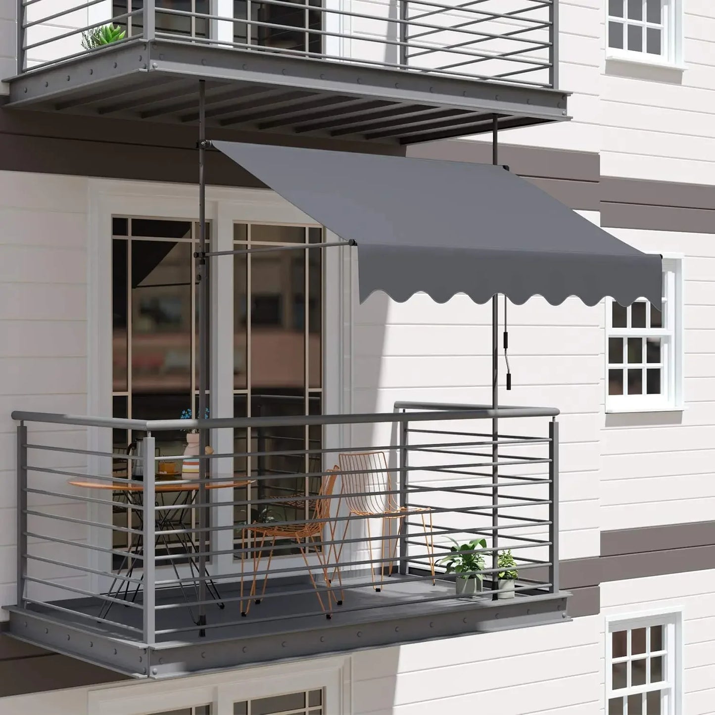 Homfa Retractable Balcony Awning UV50 Sun Shade With Hand Crank