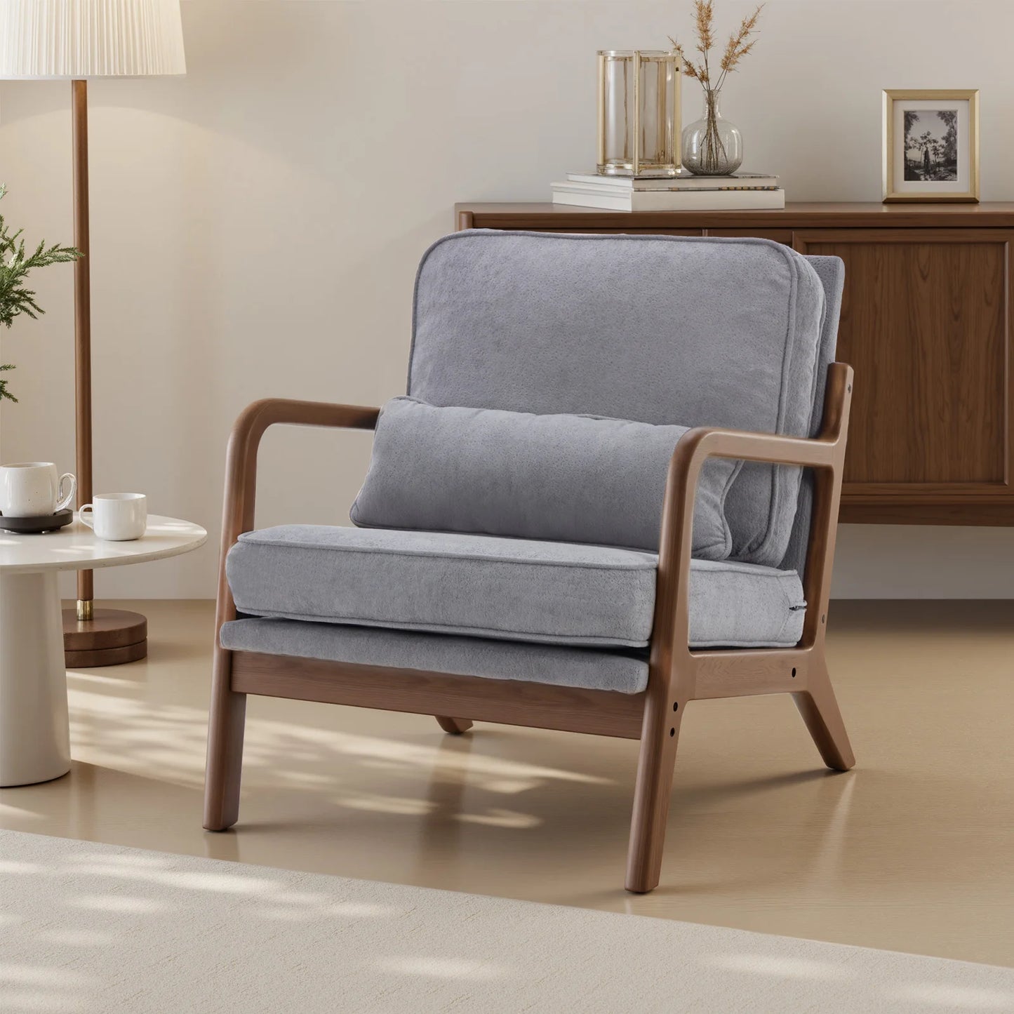 JHK Mid Century Modern Armchair With Wooden Frame For Home