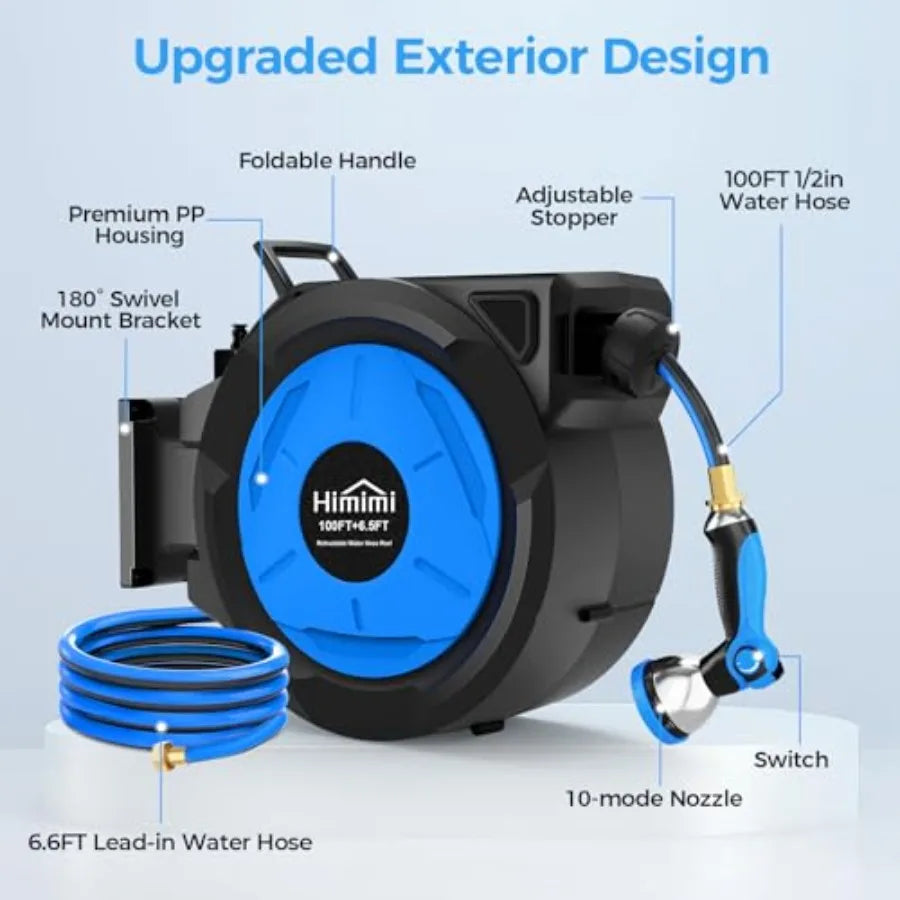 Retractable Garden Hose Reel With Wall Mount And Sprayer Nozzle