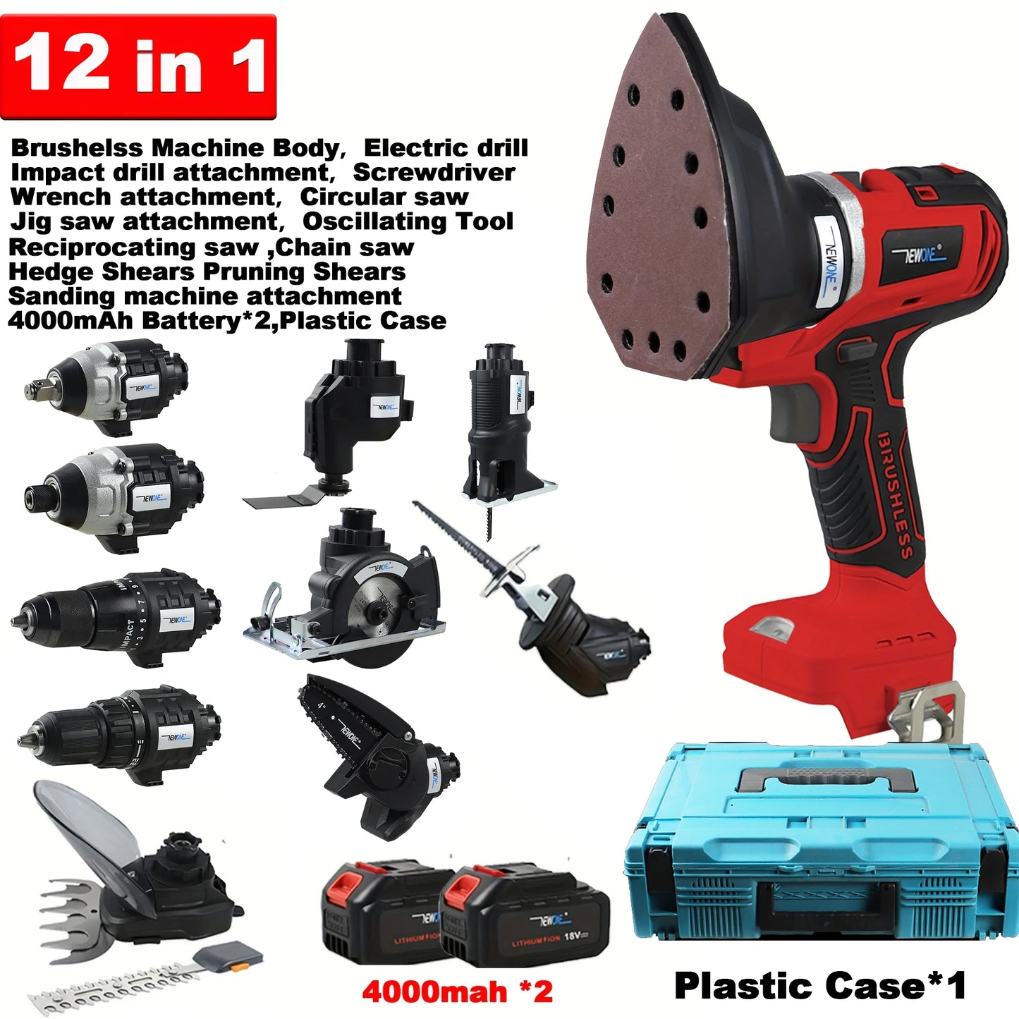 NewOne Brushless 18V Cordless 12 Tool Power Tool Combo Kit With Circular Saw