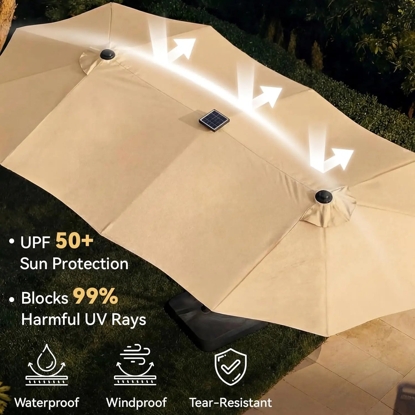 Double-Sided Rectangular Patio Umbrella With Crank And Base
