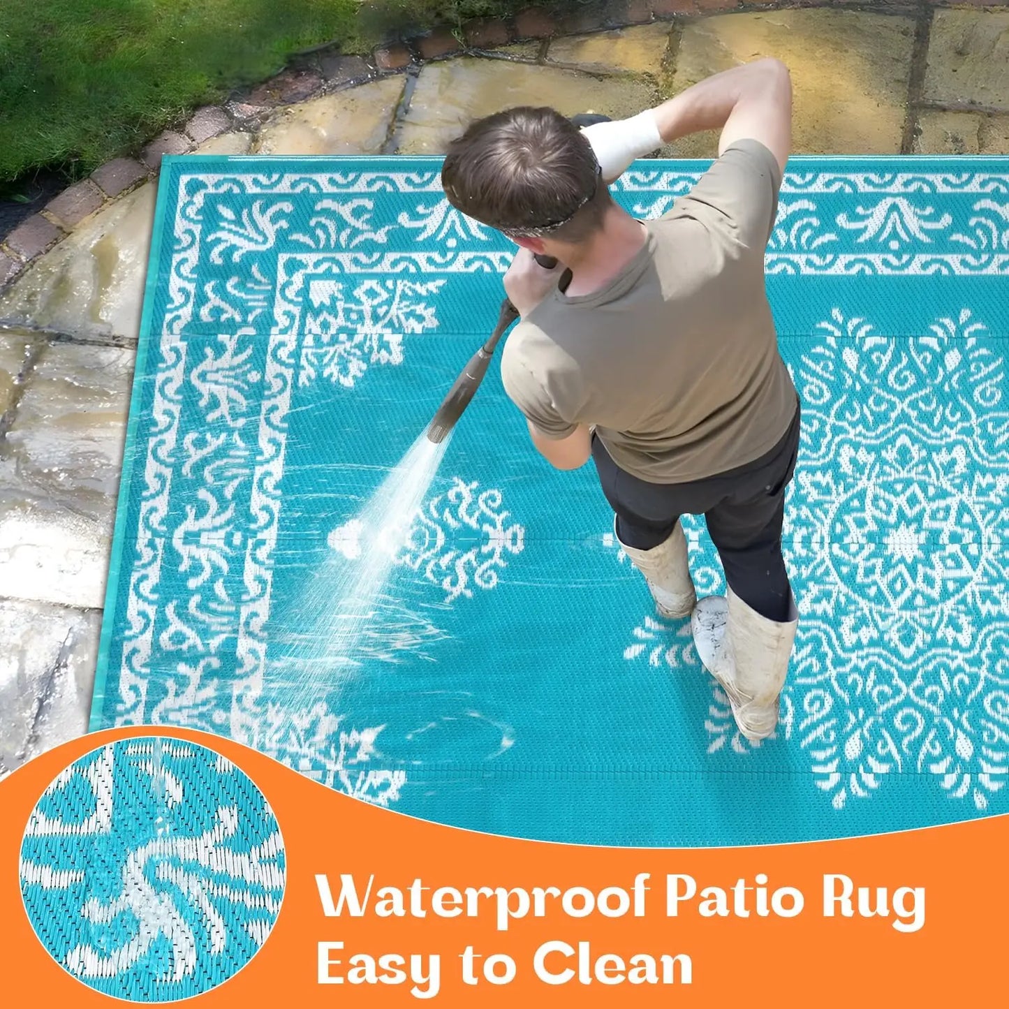 Waterproof Outdoor Rug Reversible UV Resistant Patio Carpet For Deck