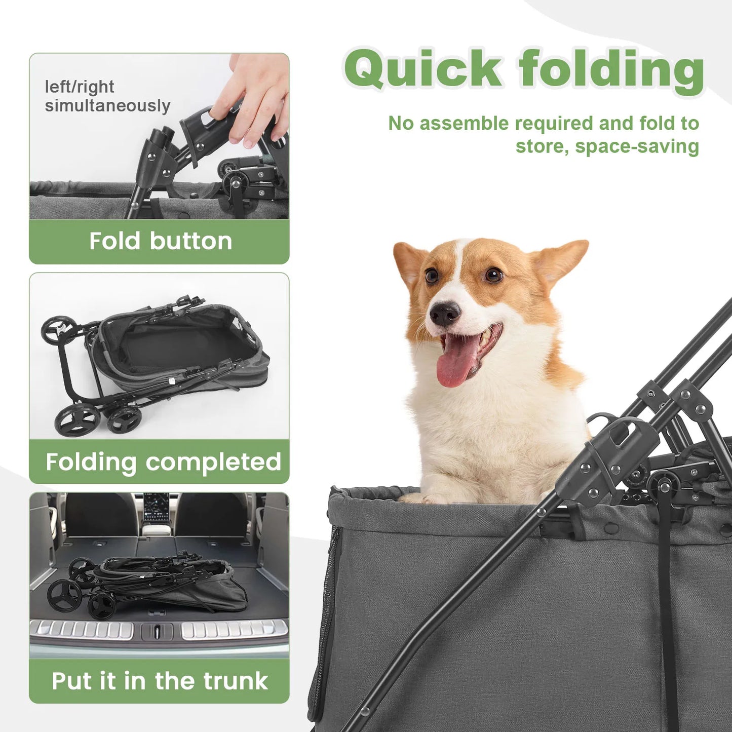 Wedyvko 80 Lbs Pet Stroller Four Wheel Brakes Rotating Front Wheel