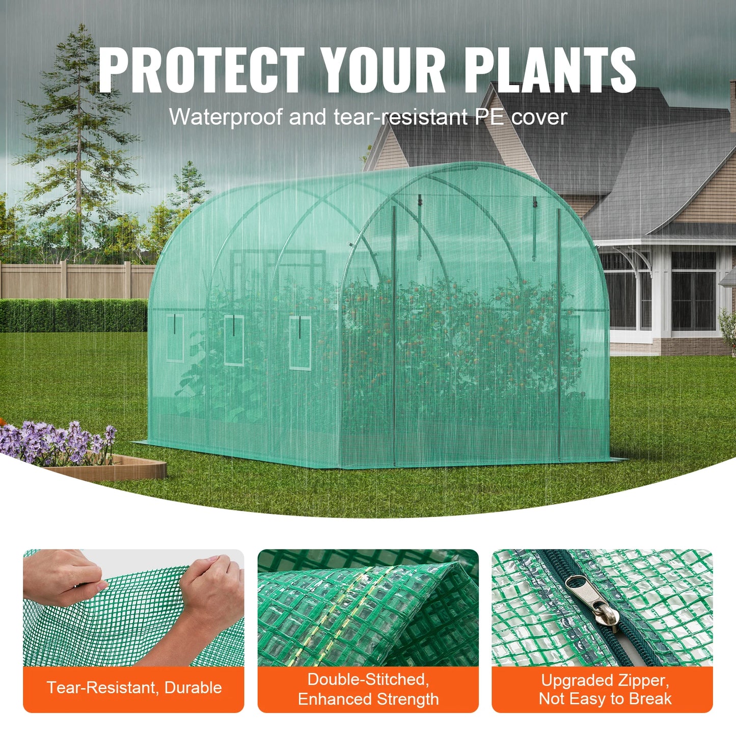SucceBuy Walk In Tunnel Greenhouse With Steel Frame PE Cover