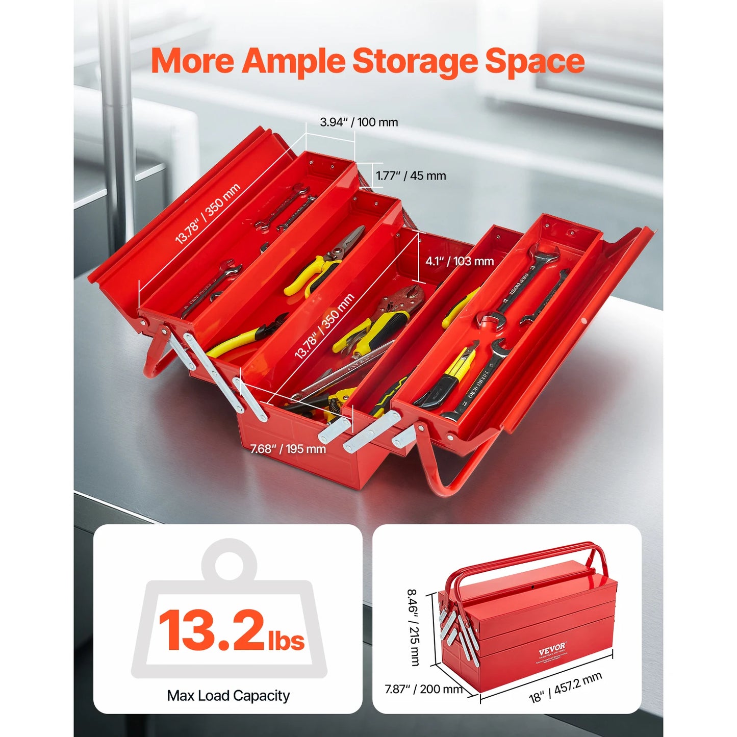 SucceBuy 3-Tier 5-Tray Tool Box Cantilever Portable With Handle