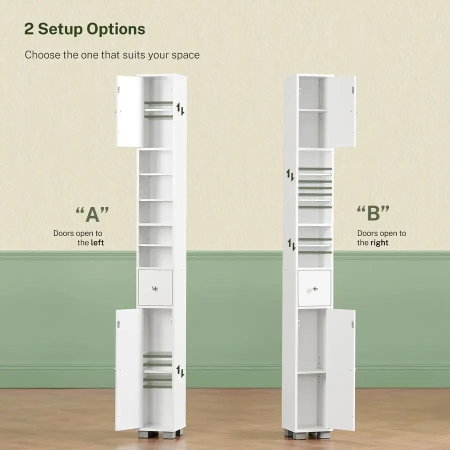 XMSJ Narrow Bathroom Cabinet With Adjustable Shelves And Drawer