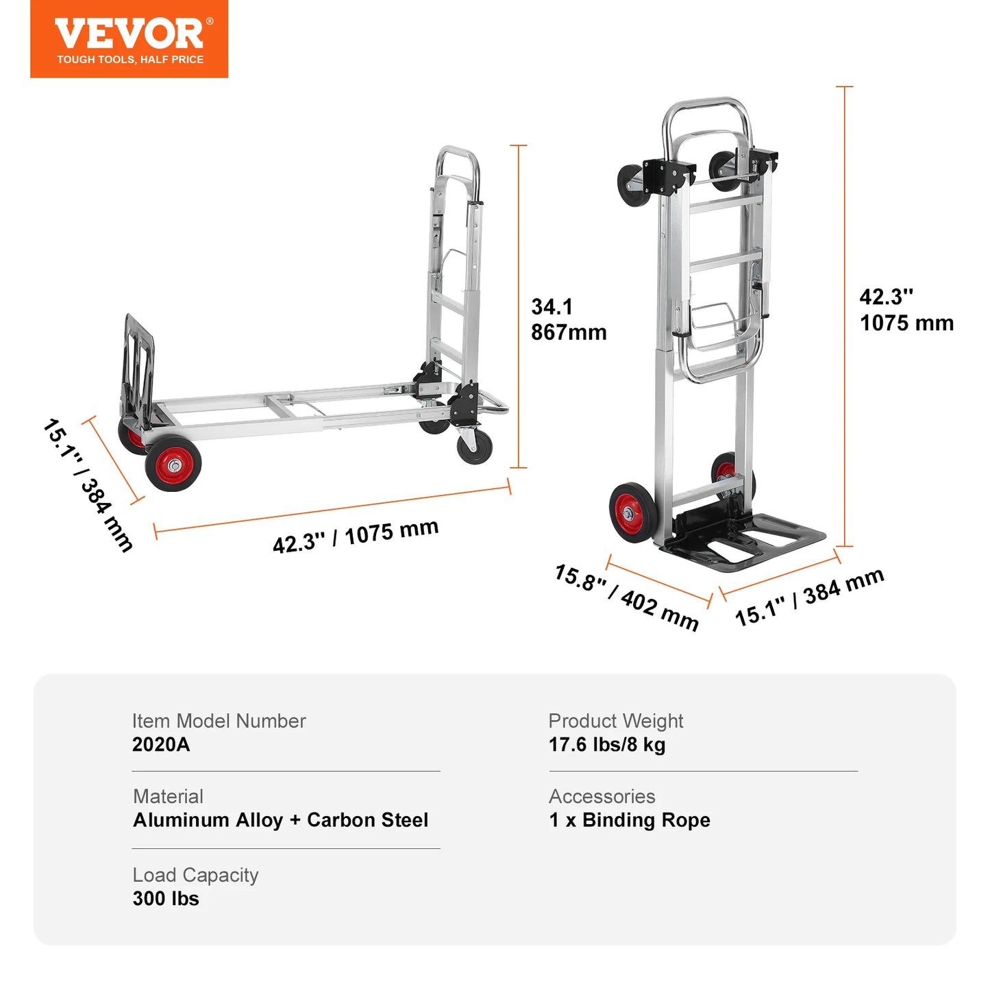 SucceBuy Folding Hand Truck 400 Pound Capacity With Wheels