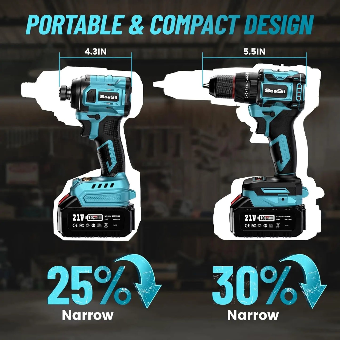 Seesii 21V Max Cordless Drill And Impact Driver Combo Kit