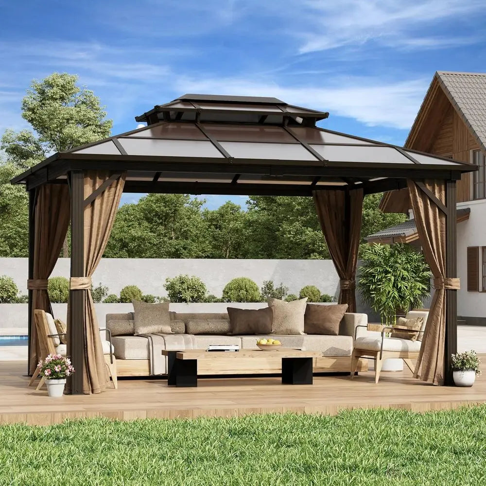 Durable Outdoor Gazebo With Double Roof Curtains Mosquito Netting