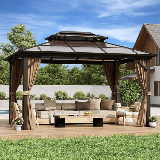 Durable Outdoor Gazebo With Double Roof Curtains Mosquito Netting