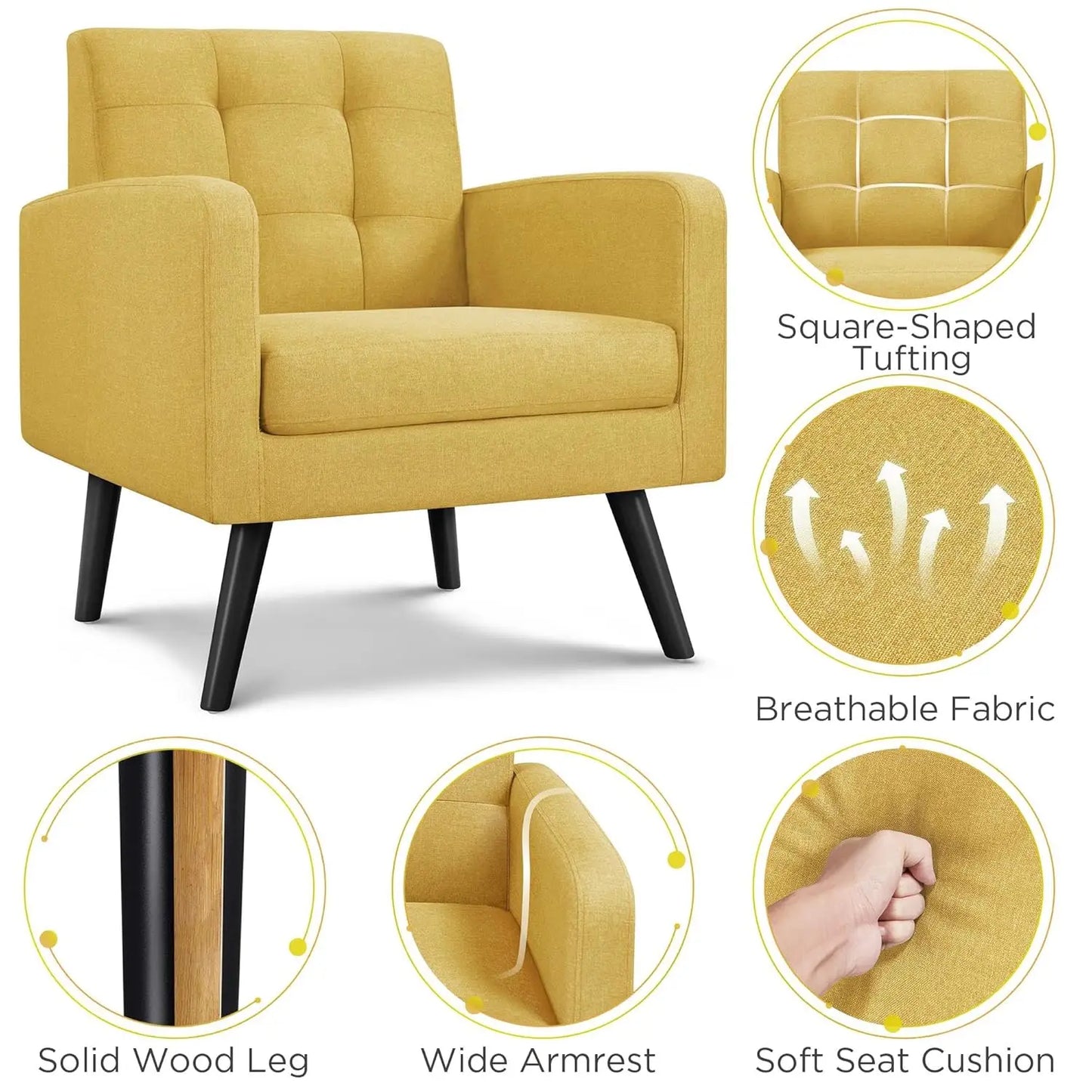 Mid Century Modern Upholstered Accent Chairs With Wood Legs