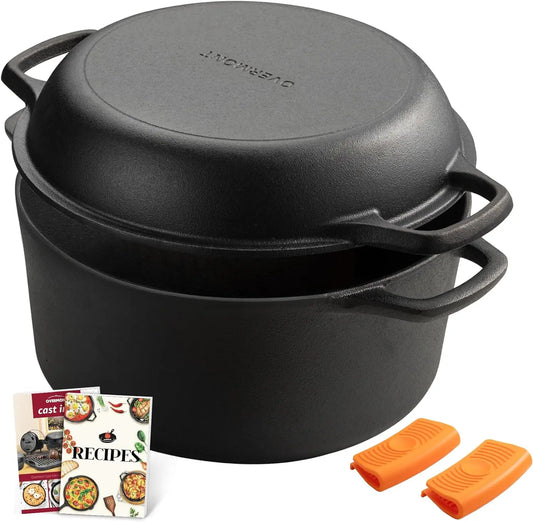 2-in-1 Cast Iron Dutch Oven With Pre-Seasoned Skillet Lid