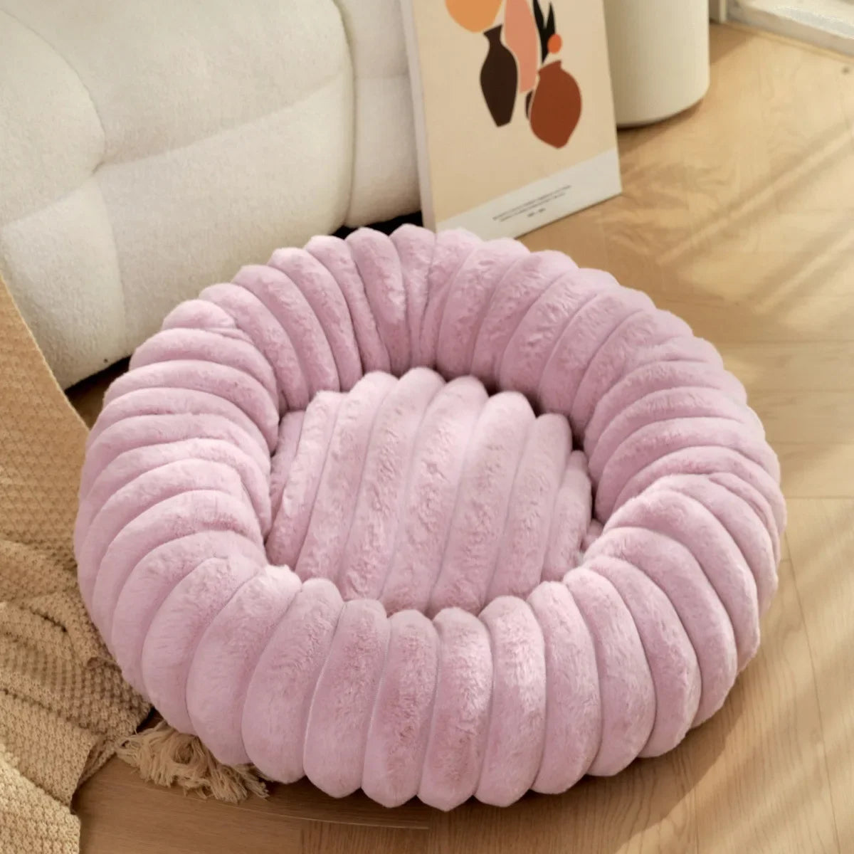NONECN Round Pet Bed for Dogs and Cats Plush Winter