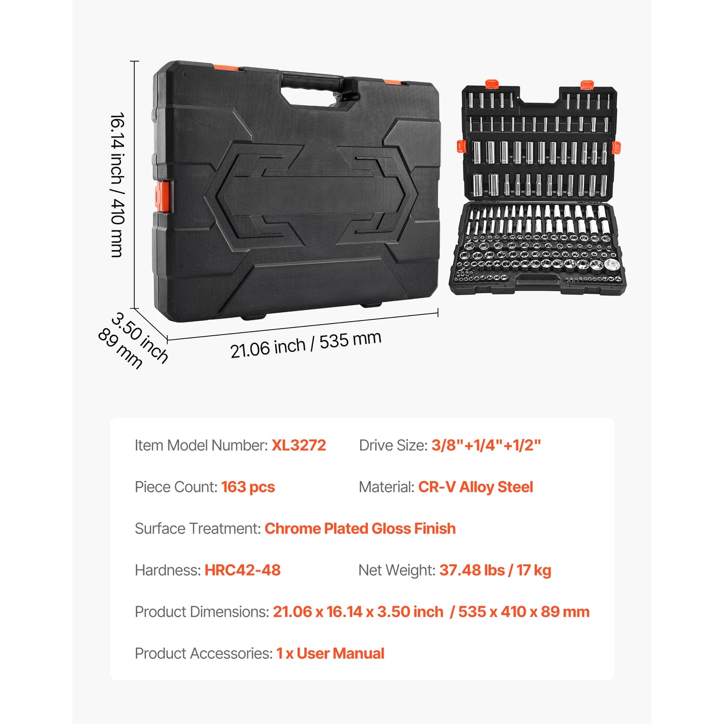 SucceBuy 86 Piece Socket Set SAE And Metric With Ratchet