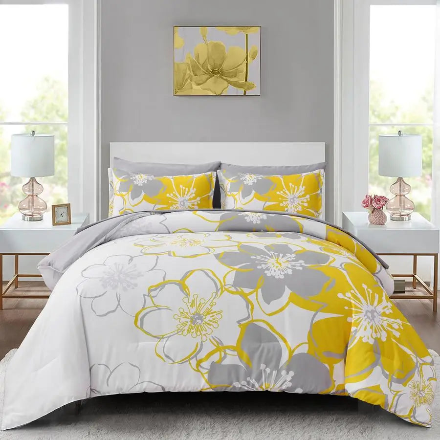 7 Pieces Floral Comforter Set Bed In A Bag