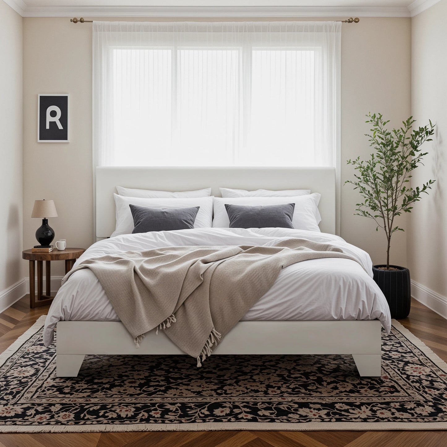 Hoomich Upholstered Bed Frame With Adjustable Headboard