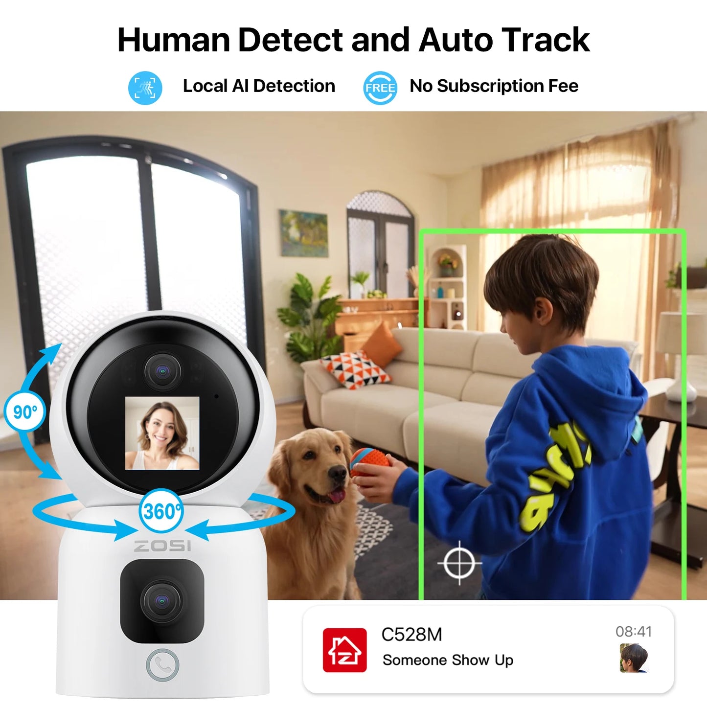 ZOSI 360 Degree Smart Home Security Camera With AI Tracking