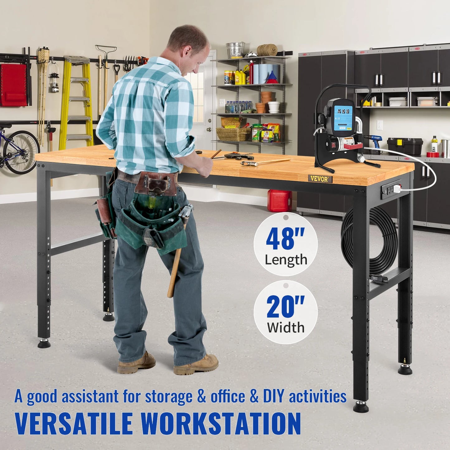 Woodworking Workbench With Adjustable Height Oak Top