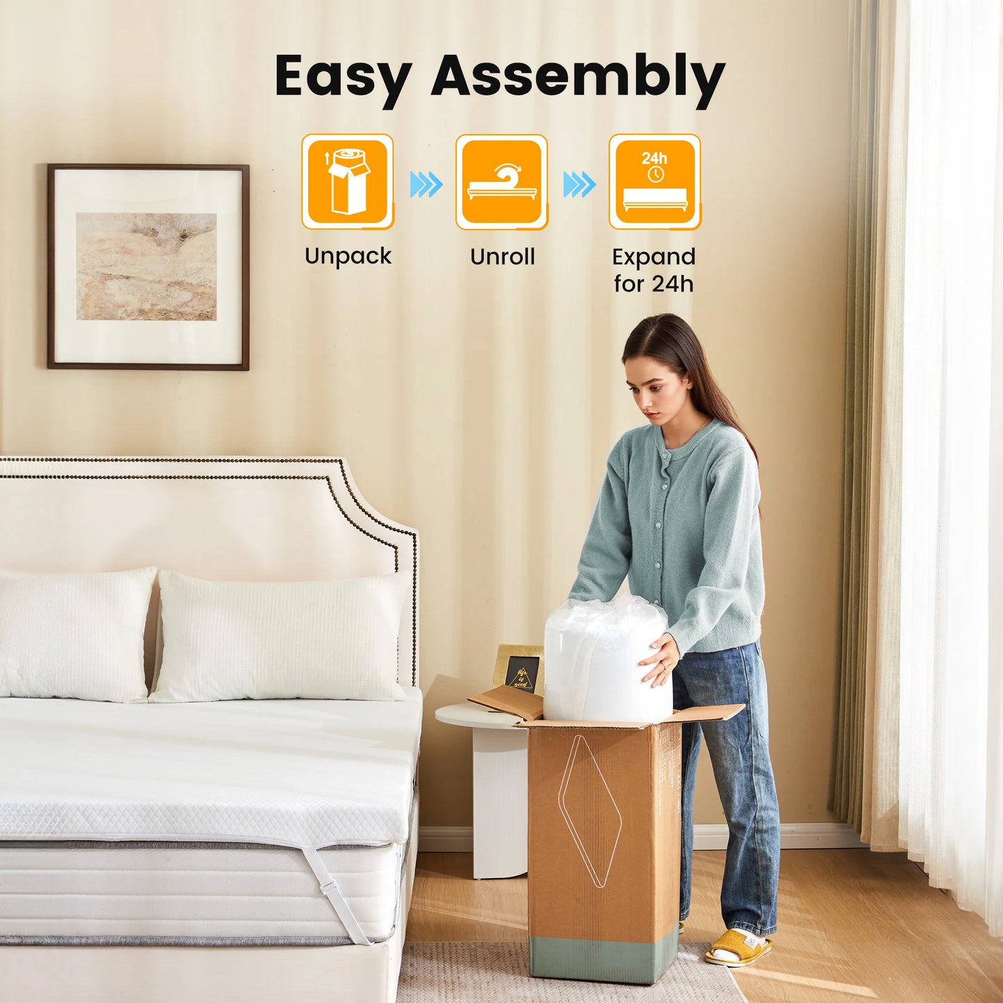 JHK Gel Memory Foam Mattress Topper With Fabric Cover