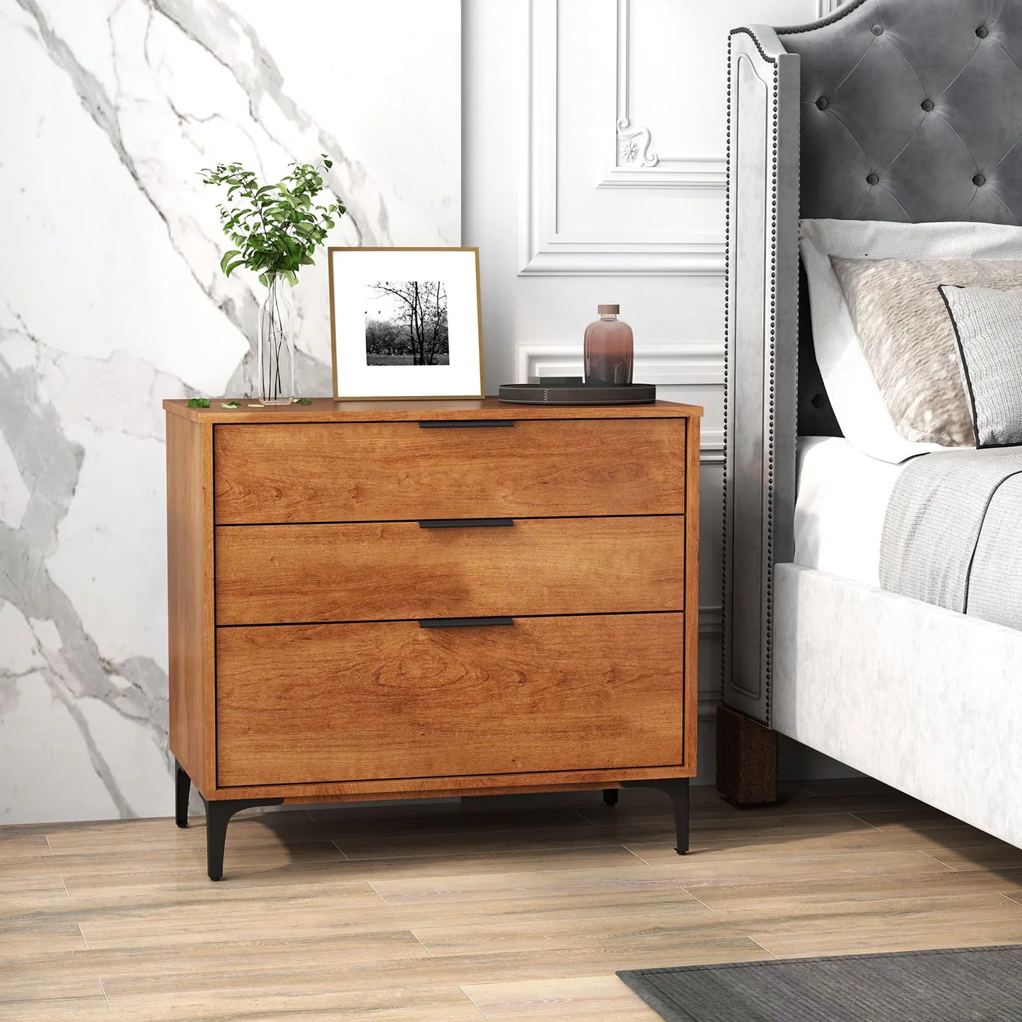 HOMASIS 3-Drawer Dresser With Metal Support Legs And Anti-Tipping