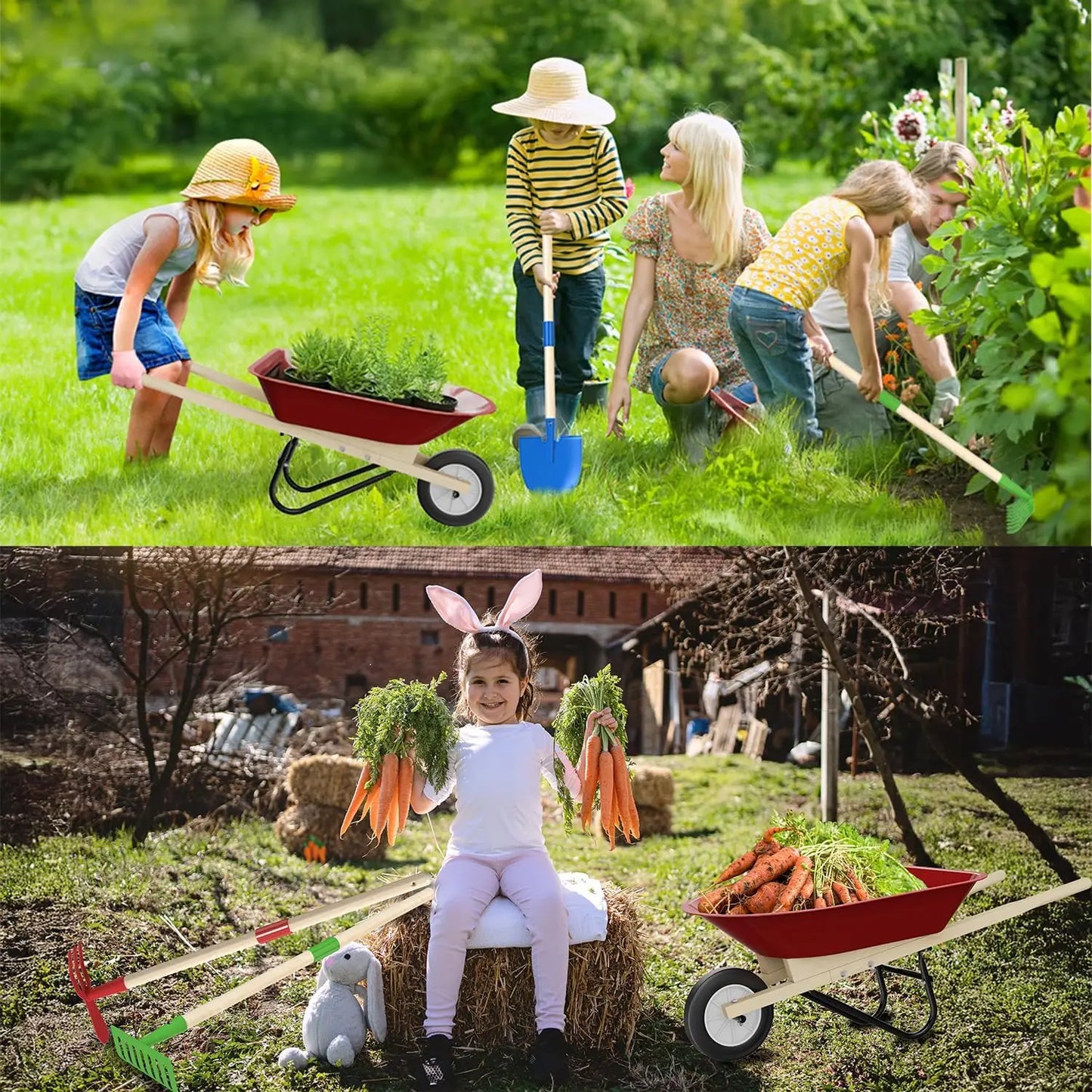 Kids Wheelbarrow Set With Gardening Tools For Outdoor Play