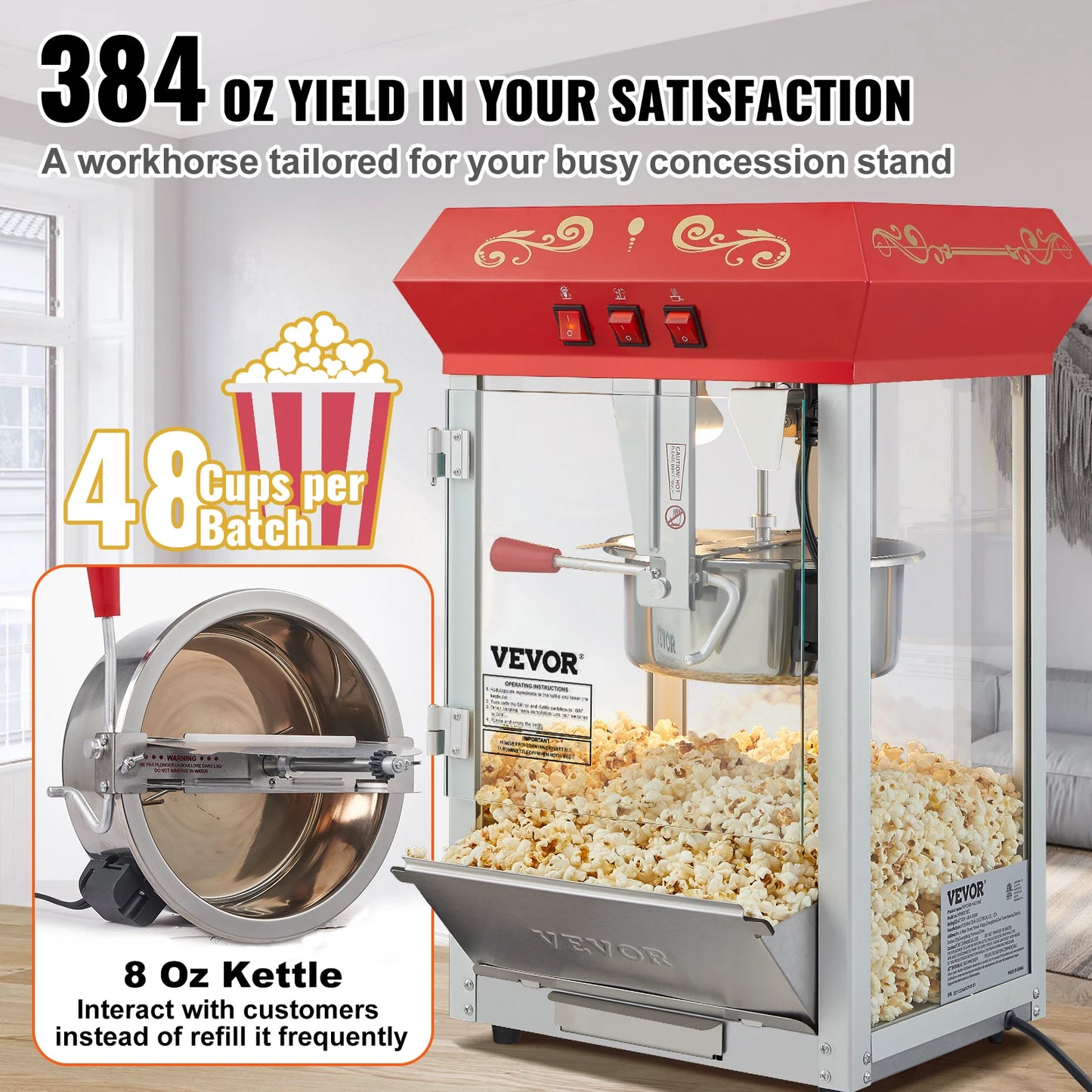 SucceBuy Countertop Popcorn Maker Commercial Electric Popper