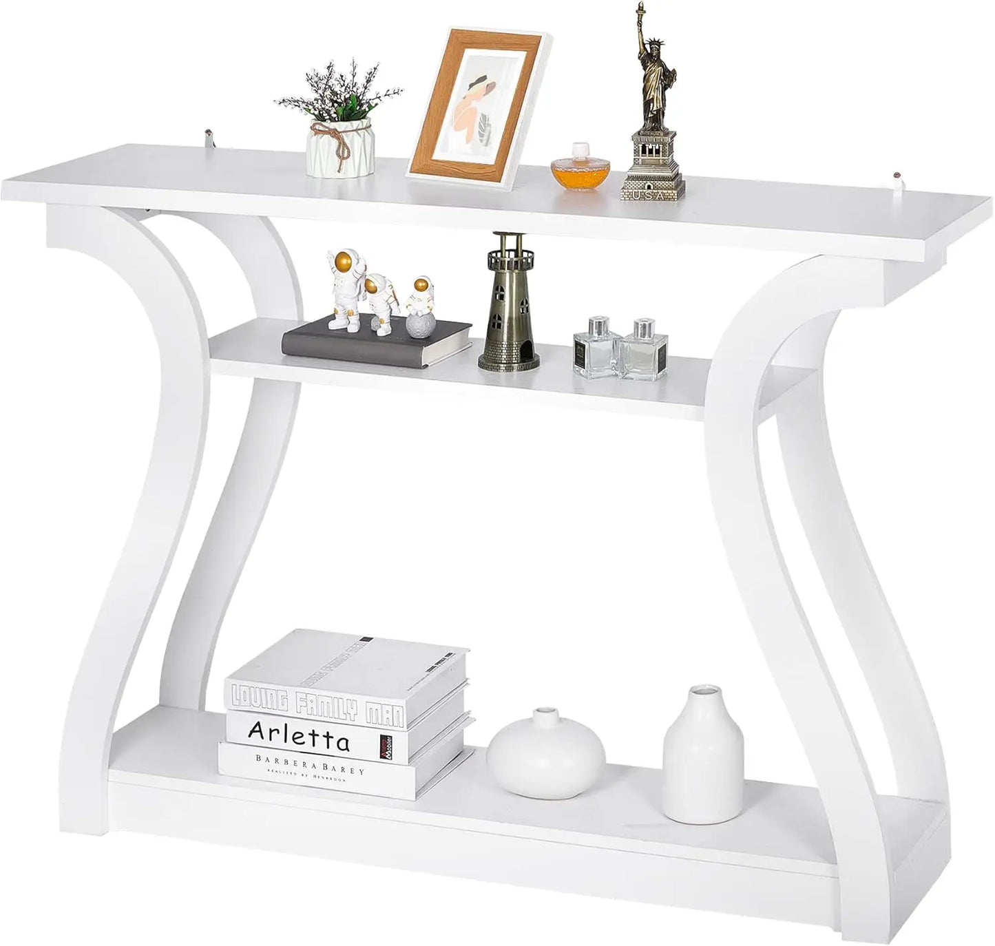 Minimalist Wood Console Table For Entryway With 3 Tier Storage