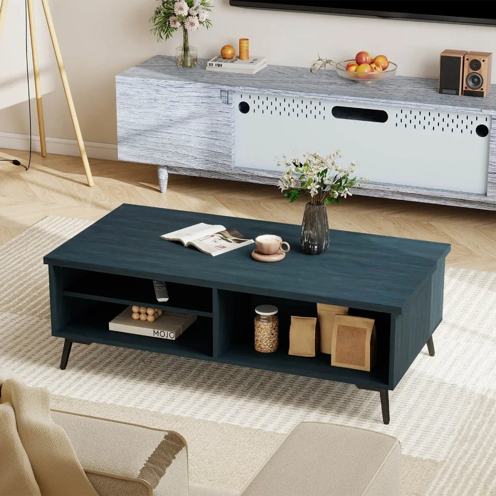Rectangular Center Table With Storage Shelves For Living Room