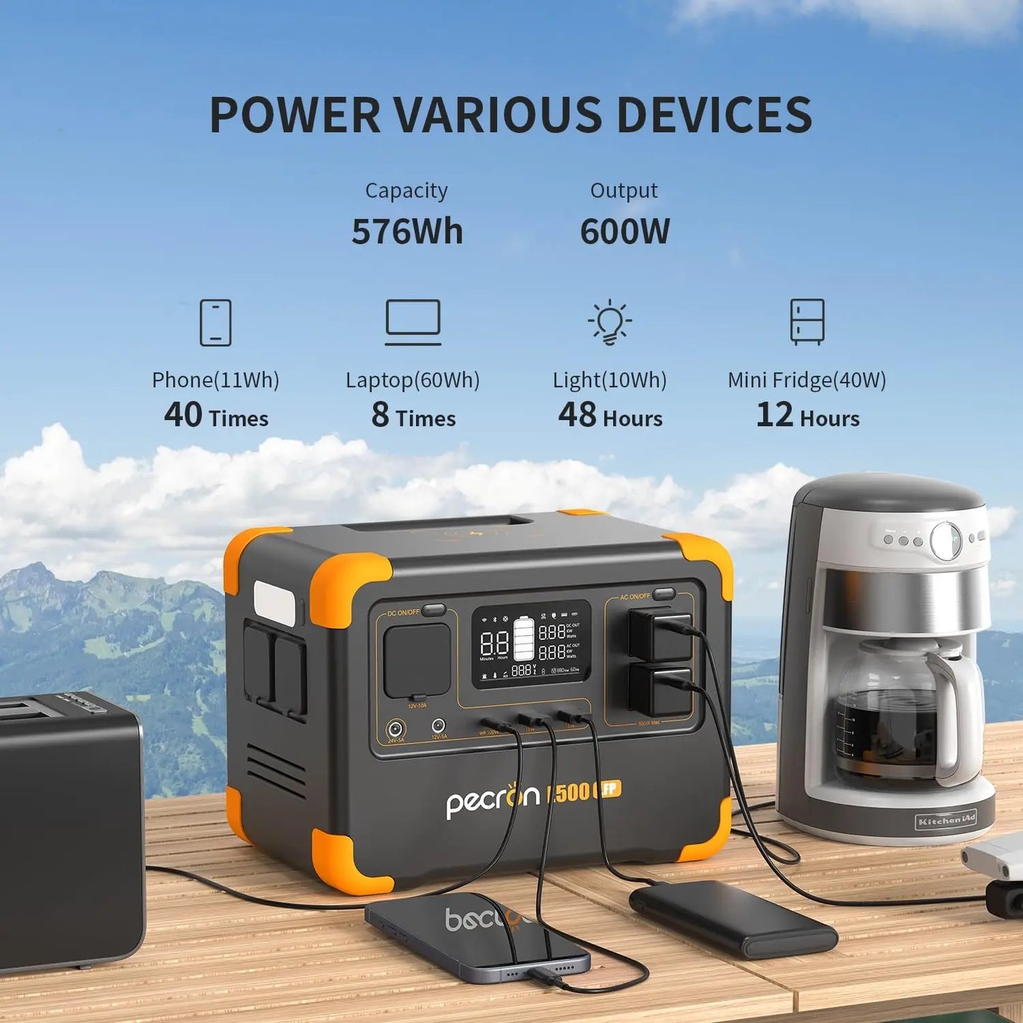 576Wh LiFePO4 Portable Power Station 600W Solar Generator