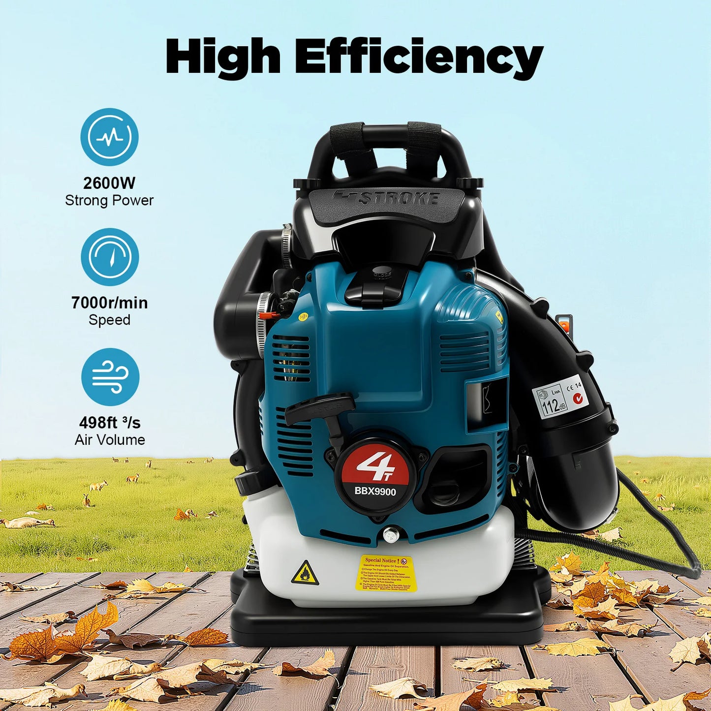 Bymaocar Portable 4-Stroke Backpack Leaf Blower Adjustable Speed Gas Powered