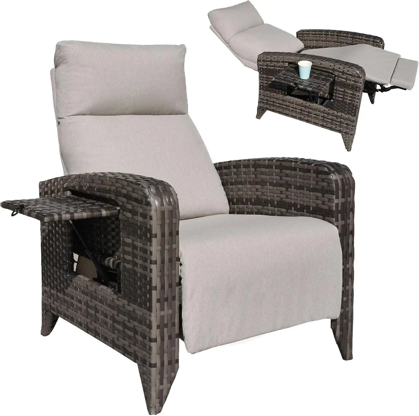Outdoor Wicker Recliner Chair With Adjustable Backrest To 150 Degrees
