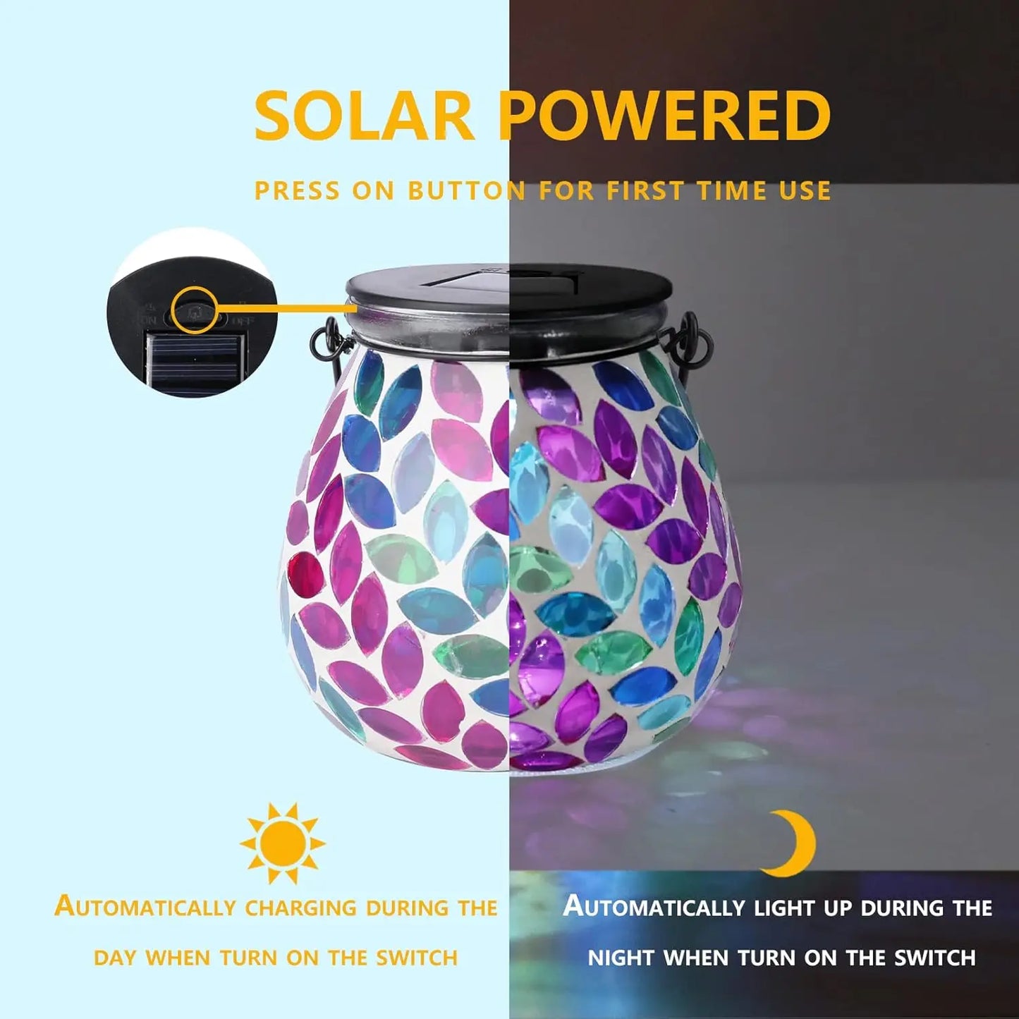 XMSJ Mosaic Solar Lanterns Outdoor Glass Hanging Lights